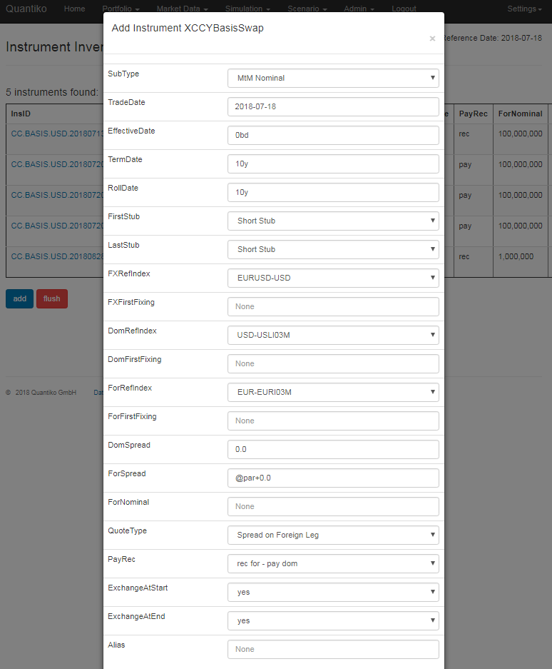 Cross Currency Basis Swap Input